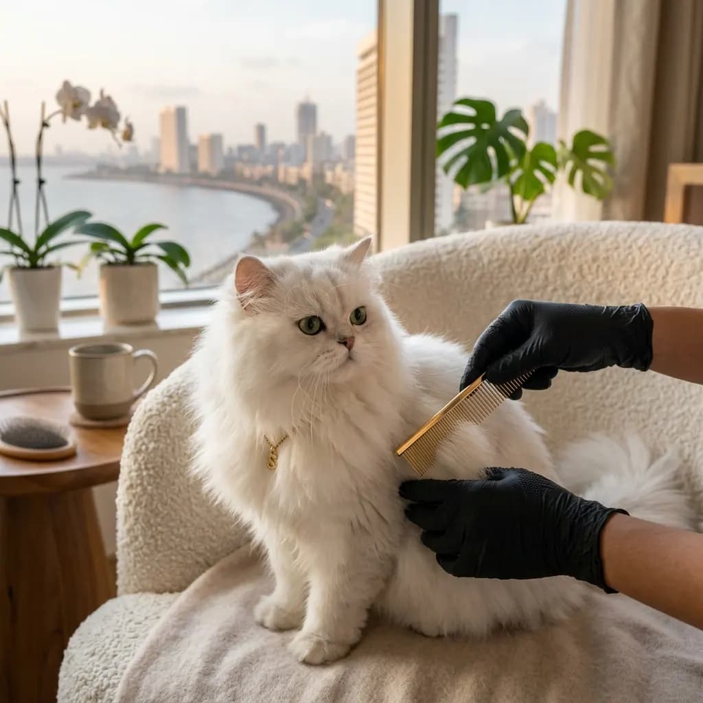Persian Cat Combing — Gentle coat detangling in progress
